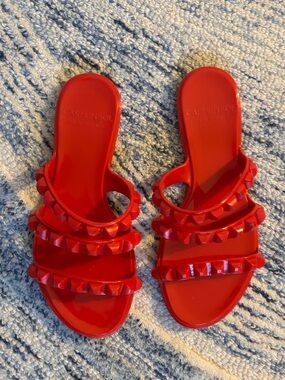 Carmen Sol Maria 3 Strap Flat Jelly Sandals. Worn Once, Beautiful Red!